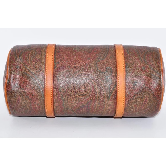 ETRO Paisley Mini Boston Bag PVC Leather Wine Red Brown Used Authentic EUC - Picture 6 of 12